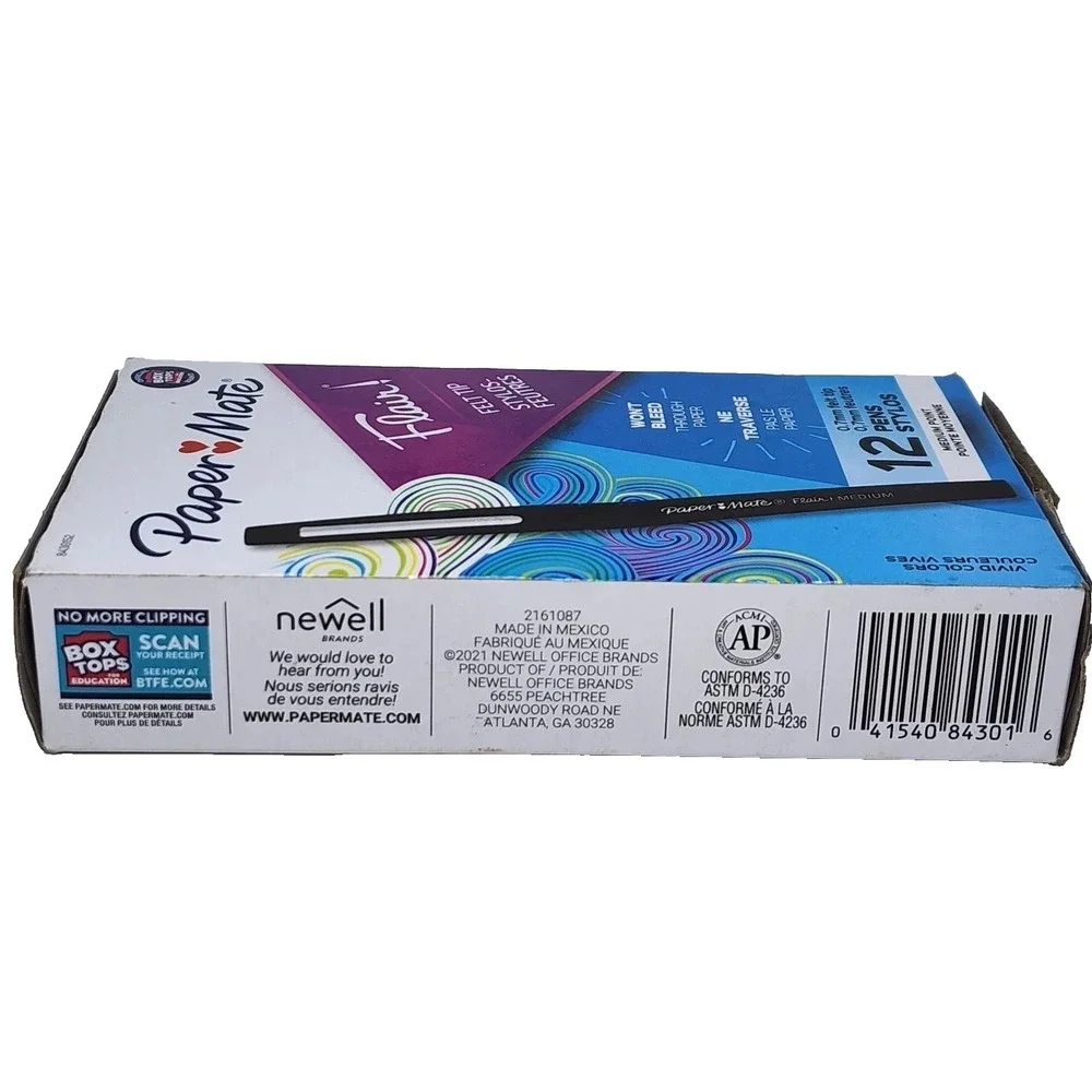 Paper Mate Flair Felt Tip Pens, Medium Point 0.7mm Black (12 Pens)